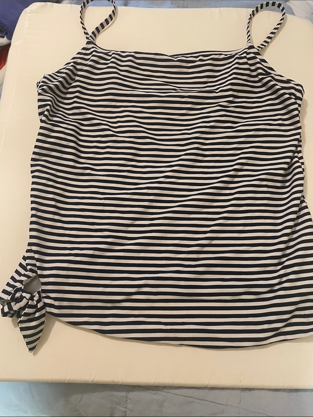 Kona Sol Navy and White Striped Swim Camisole with Side Tie